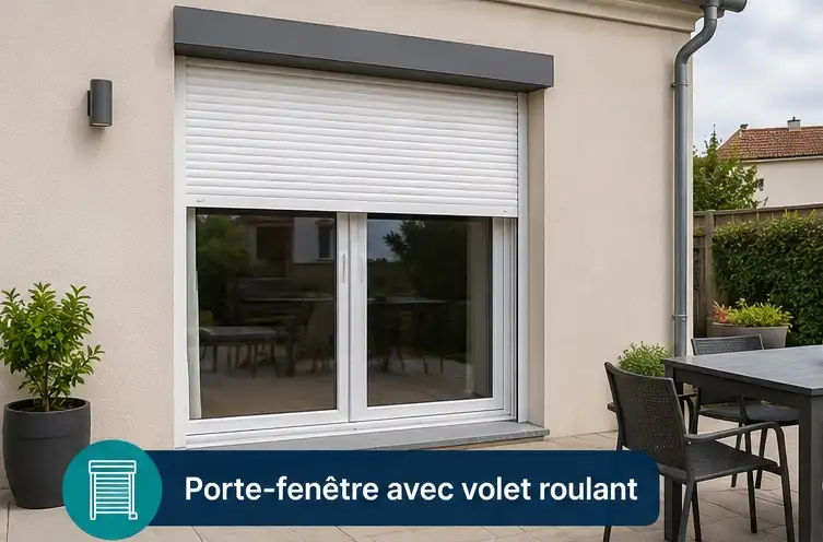 Porte-fenêtre avec volet roulant blanc